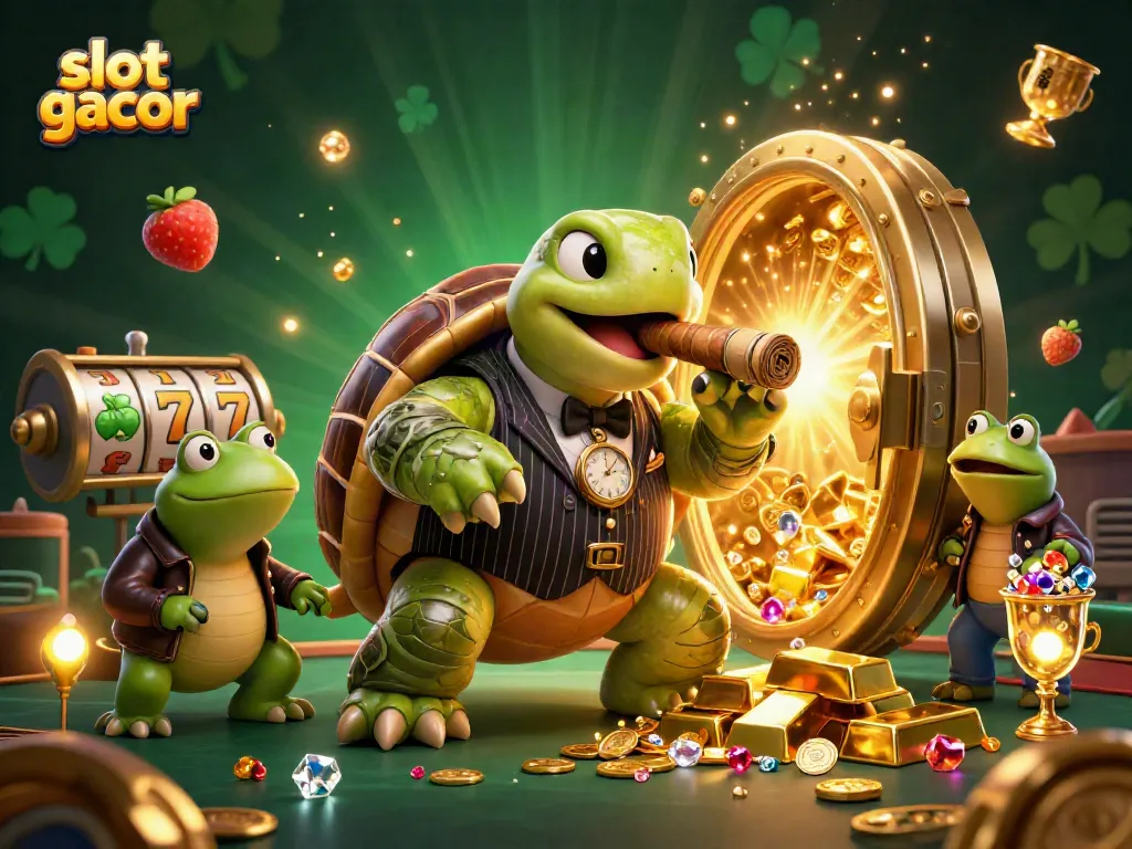 Menangkan jackpot dengan slot gacor yang memikat, dikelilingi simbol keberuntungan dan harta melimpah.
