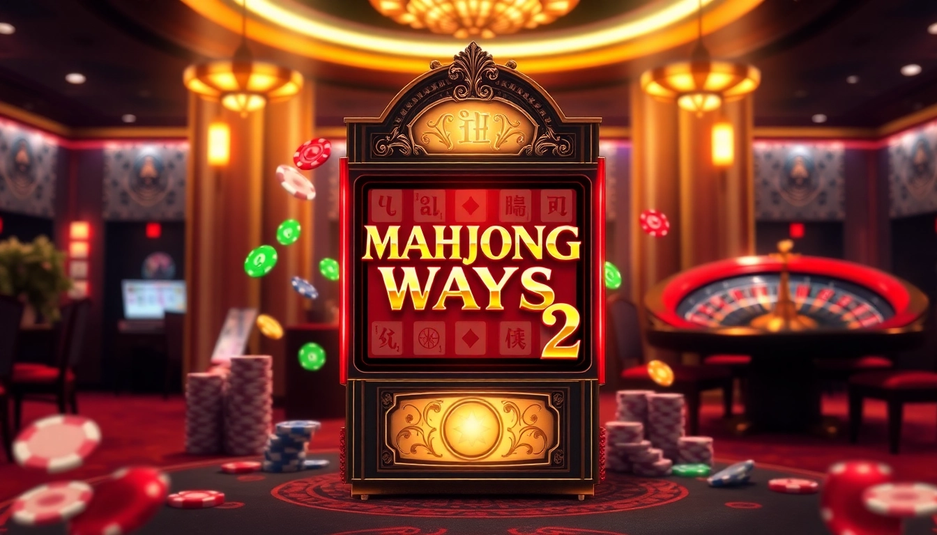 Experience the excitement of slot mahjong ways 2 with colorful symbols and a luxurious casino backdrop.