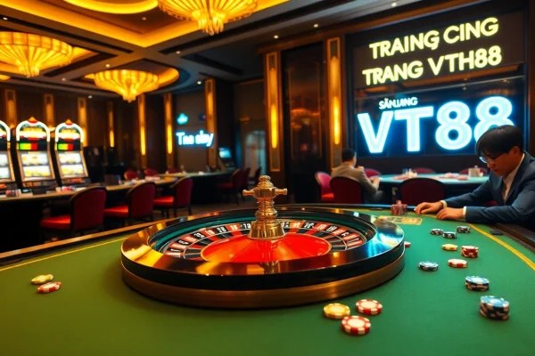 Experience the excitement of gambling at TRANG CHỦ VT88 with a stunning roulette table scene.