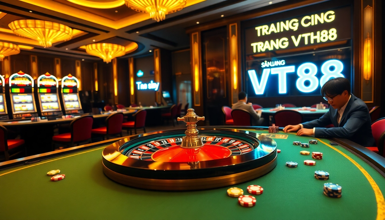 Experience the excitement of gambling at TRANG CHỦ VT88 with a stunning roulette table scene.