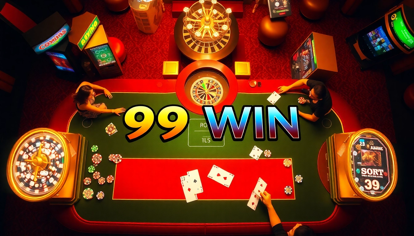 Players enjoying various games at 99WIN's vibrant casino, showcasing a thrilling atmosphere.