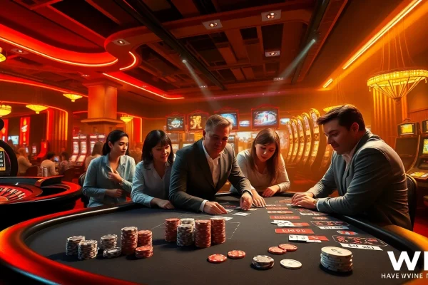 Players enjoying dynamic games at HAY.WIN casino, showcasing poker, roulette, and excitement.