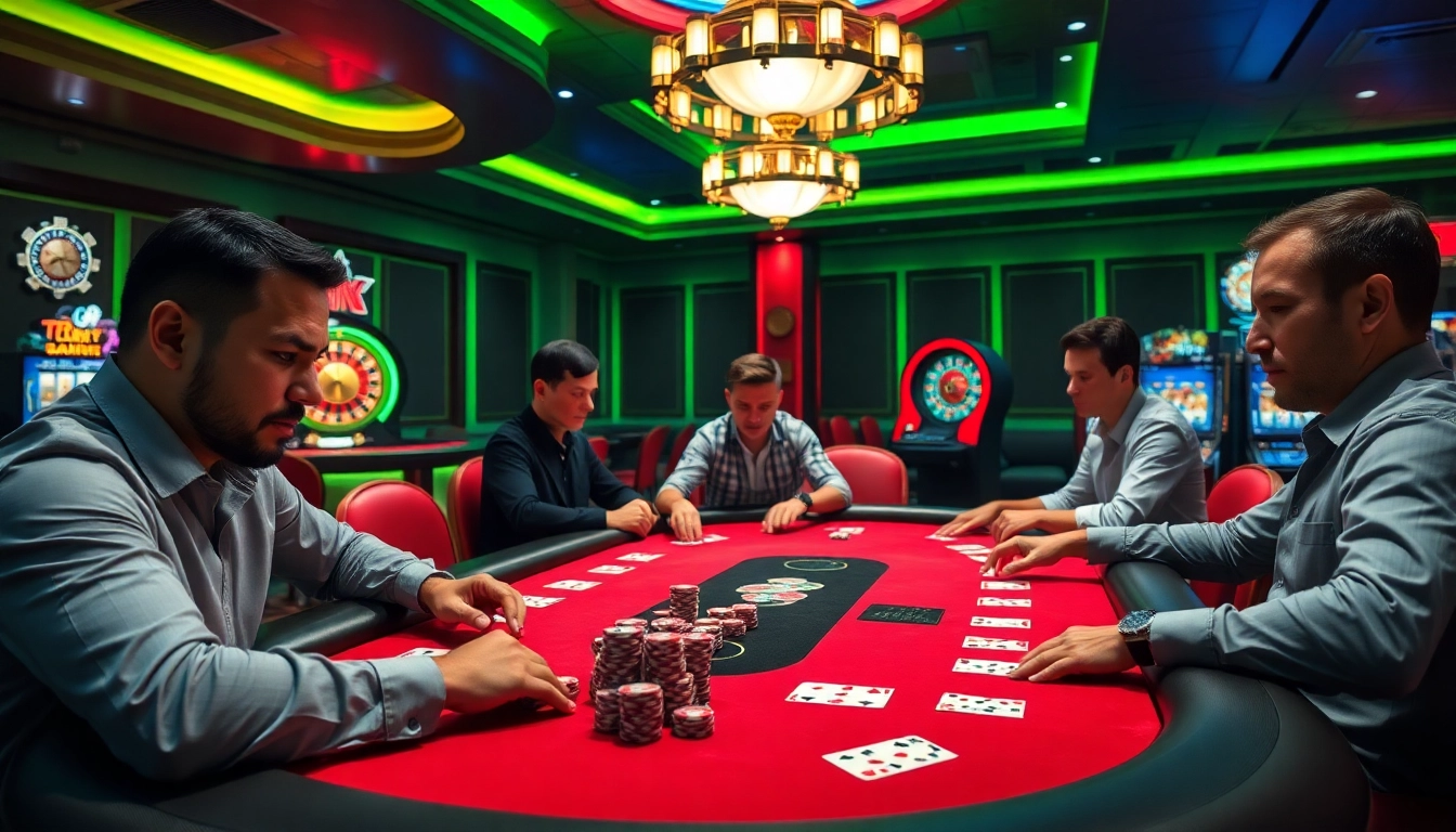 Exciting gameplay at a TRANG GAME B8 poker table with vibrant chips and cards.