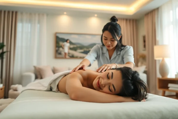 Experience rejuvenation with 수원출장마사지 at home, featuring a young therapist in a serene setting.