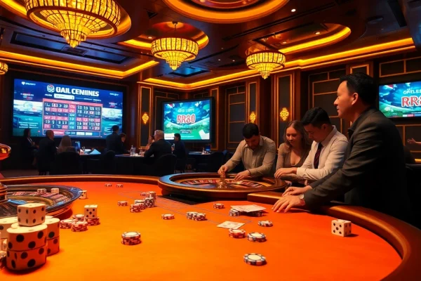 Experience the thrill of gambling at Nhà cái RR88 with vibrant tables, poker chips, and engaging players.