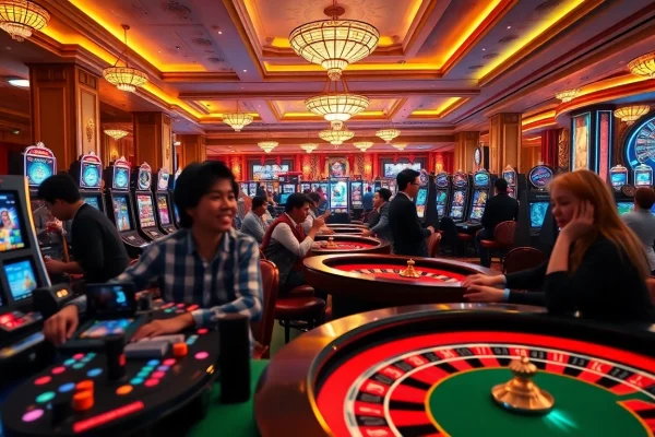 Exciting gaming environment at 66club with vibrant players engaged in casino games.