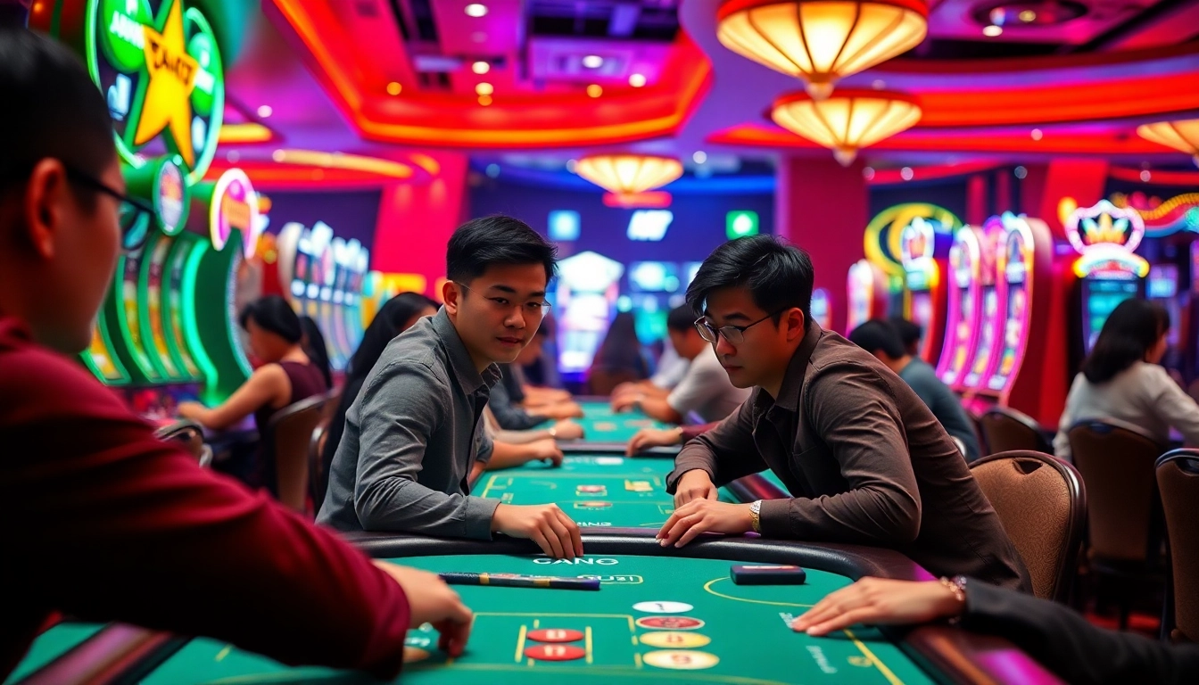 Experience the excitement at a vibrant Singapore Betting Site with players enjoying casino games.