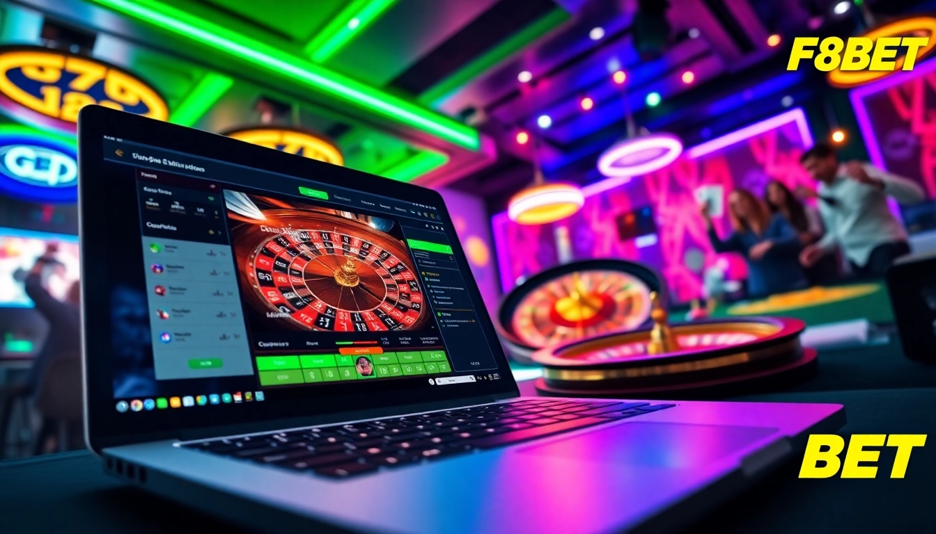 Experience the excitement of F8BET at https://f8bet.io/ with digital interfaces showcasing online gambling.