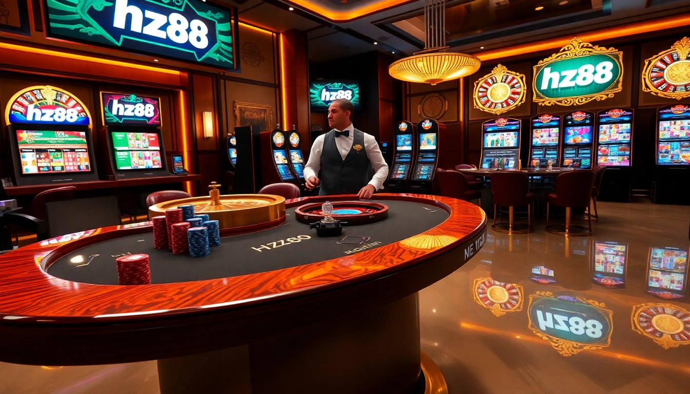 Engaging hz88 poker table with chips and dealer facilitating strategic betting action