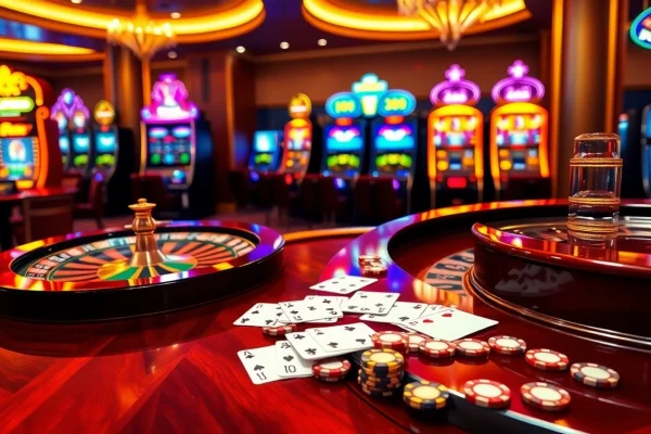 Experience the excitement of home bdjl with vibrant casino elements like roulette and poker chips.