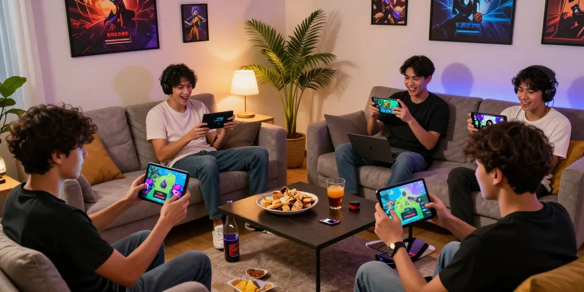 Raja Game login process with players enjoying mobile gaming in a cozy living room.